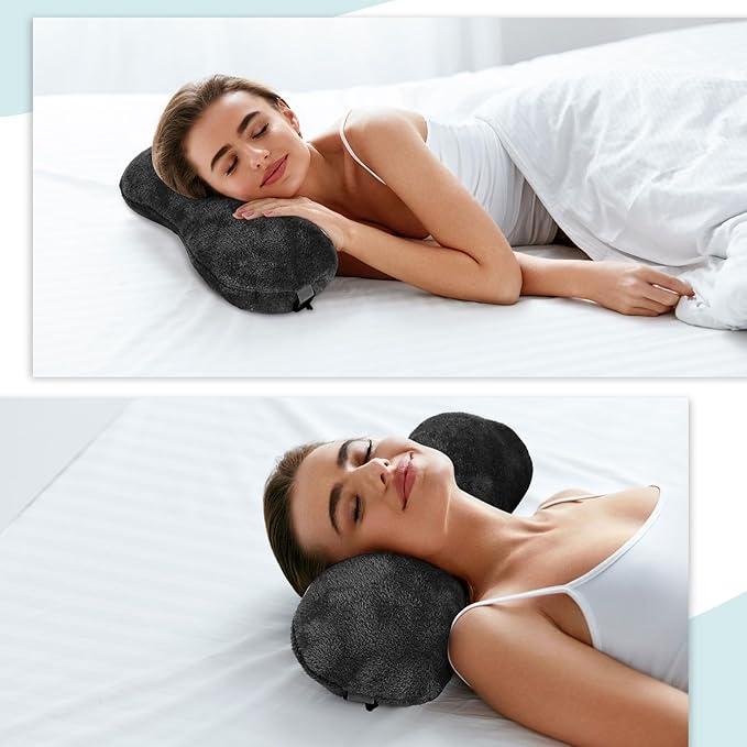 Colingmill 1 Pc Neck Pillow for Recliner Headrest Pillow Bone Shaped Chair Plush with Adjustable Strap Neck Support and Pain Relief Curve Head Cushion for Car Travel Airplane (Black)