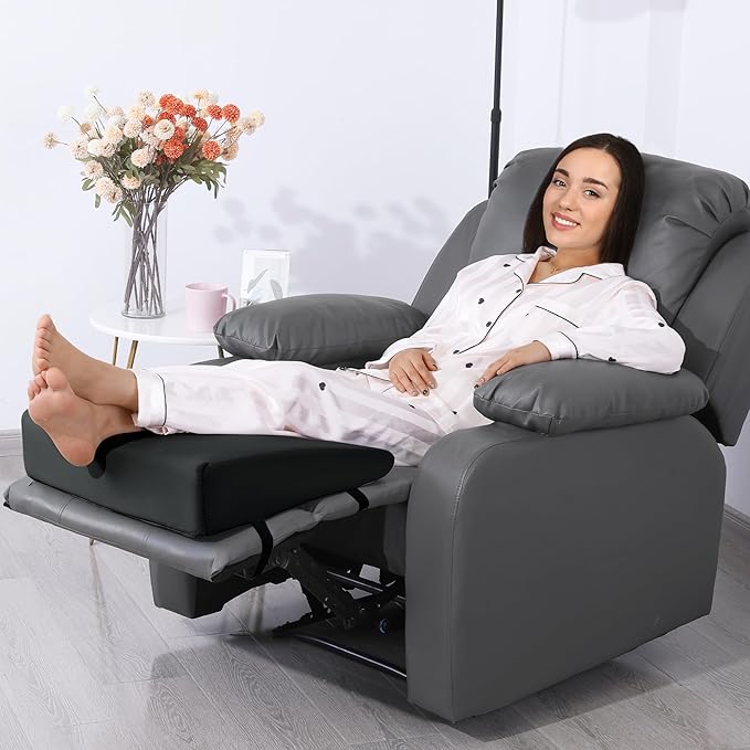 BALAPET Large Recliner Leg Pillow, Memory Foam Recliner Cushion Wedge Shape Recliner Footrest Extender,Leg、Back and Lumbar Support Pillow with Adjustable Elastic Straps(Black)
