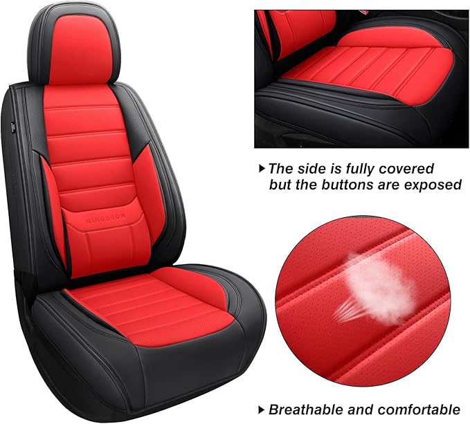 MINGBRON Front Car Seat Covers, Leather Car Seat Covers, Fit for Most Cars SUV and Most Sedan Red