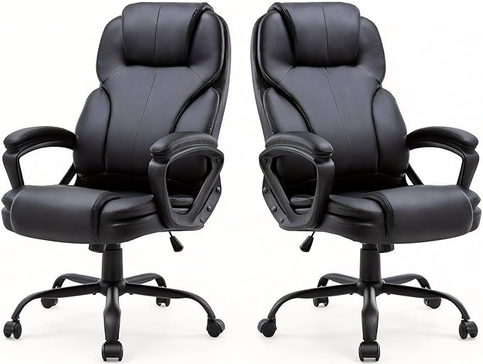 Shintenchi High Back Executive Office Chair, Ergonomic PU Computer Desk Chair with 3-Level Tilt, Padded Armrests 360° Swivel Free Task Chairs for Home Office, 330 Pound Capacity, Black