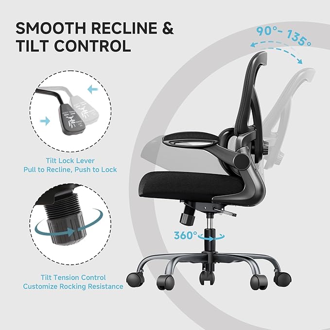 Mesh Office Chair, 330LBS Ergonomic Desk Chair with Adjustable Lumbar Support, Executive Computer Chairs for Home Office, Black