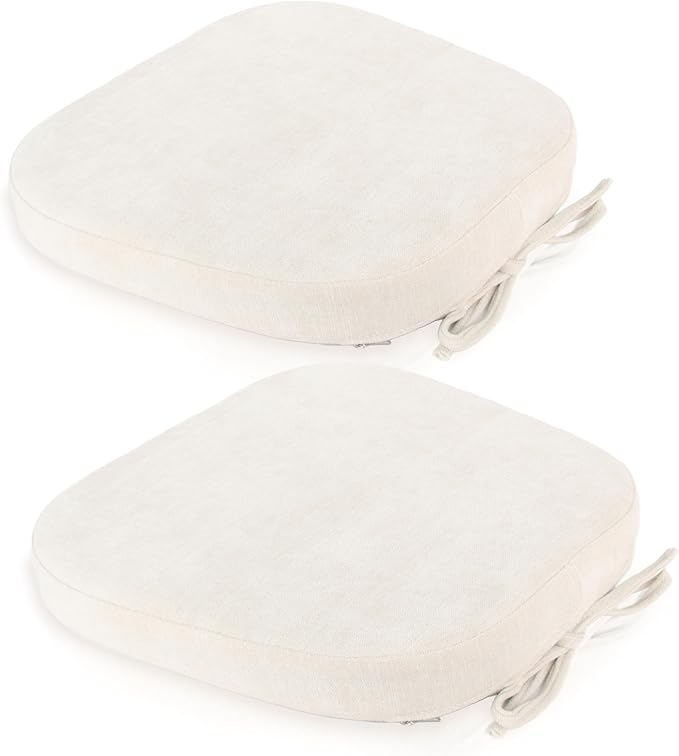 Loveboat 2 Pack Miky White Metal Dining Chair Pads, 14x14 Inches, Chenille Fabric, High Density Foam, Tolix Style Metal Chairs