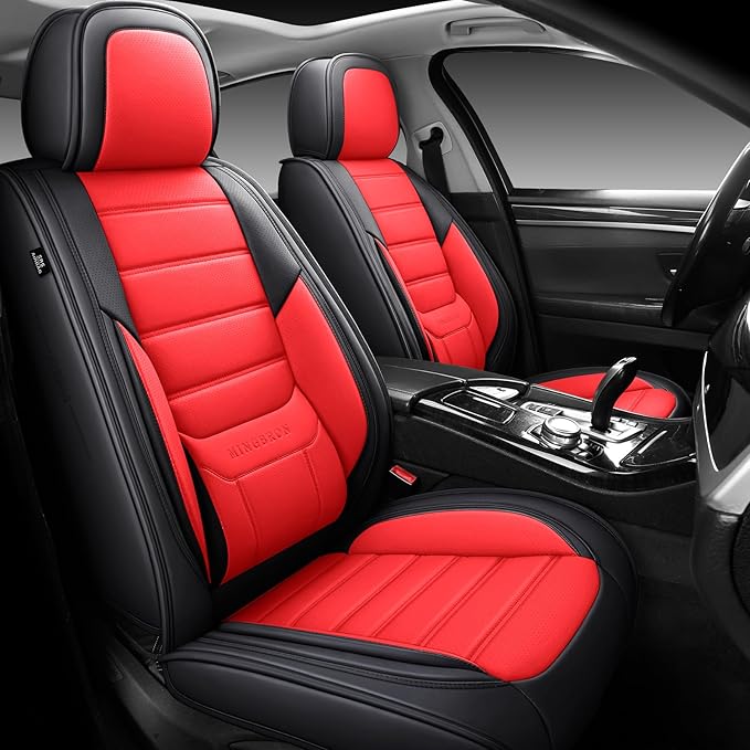 MINGBRON Front Car Seat Covers, Leather Car Seat Covers, Fit for Most Cars SUV and Most Sedan Red