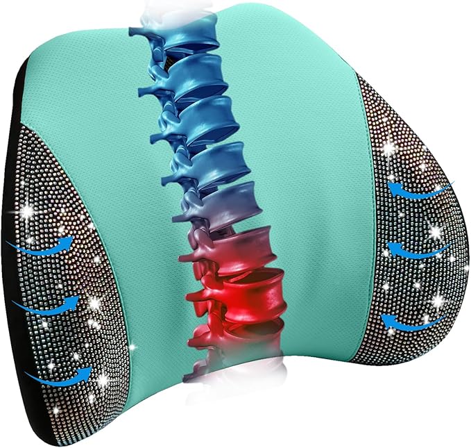 Lumbar Support Pillow with Diamond, Memory Foam Lumbar Pillow for Office Chair for Lower Back Pain Relief, Car Lumbar Support for Driving Seat, Back Support Pillow for car Chair (Green)