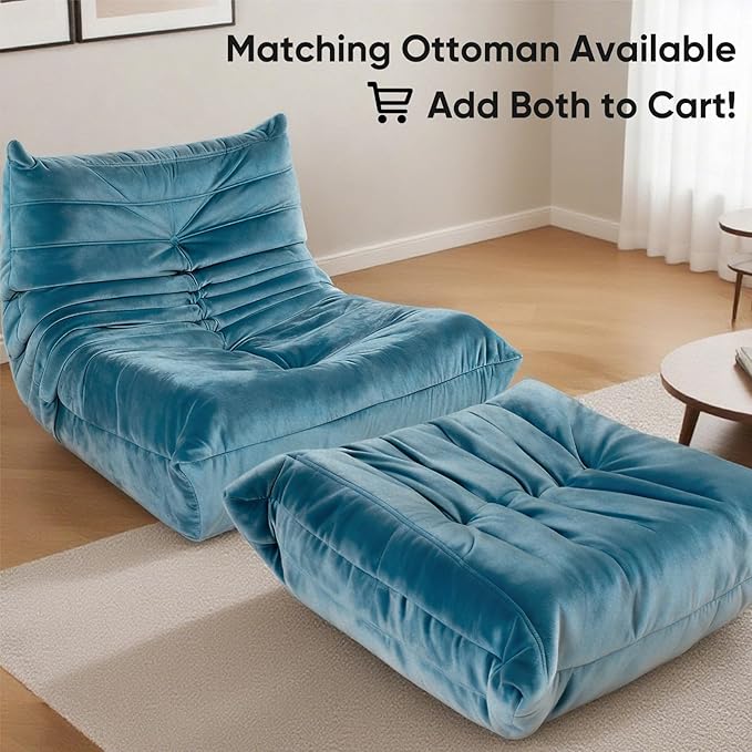 Bean Bag Chairs for Adults - Comfy High-Density Foam Fireside Chair, Adult Size, Soft Dutch Velvet Cover Beanbag Couch, Versatile for Living Room, Bedroom, Dorm, Reading & Gaming (Blue)