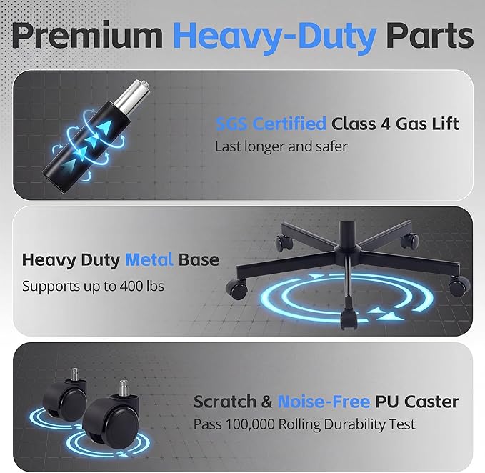 Desk Computer Gaming Chair - High Back Ergonomic Office Chair with Footrest and Lumbar Support, Swivel Comfy Home Gamer Video Game Chairs with Pocket Spring Cushion for Adults (Black Leather)