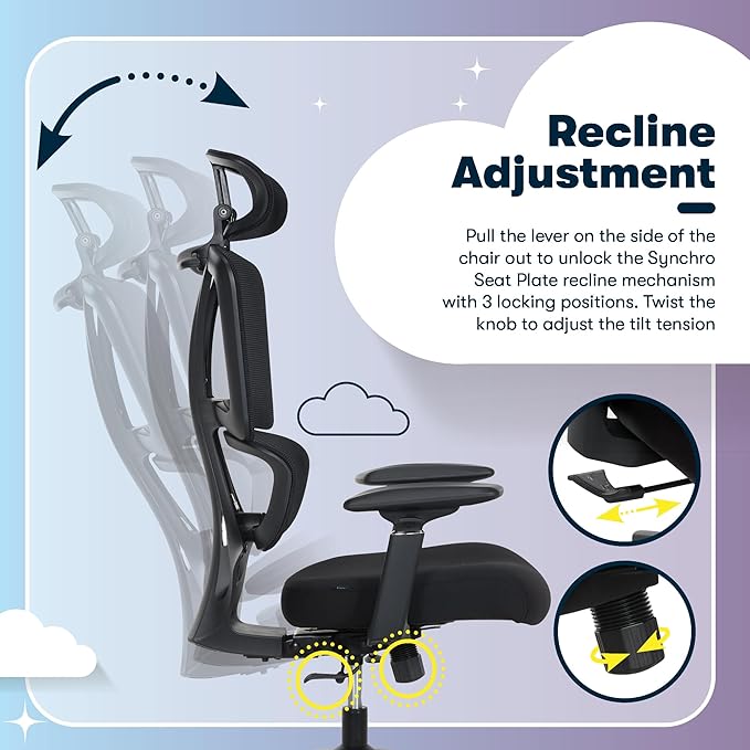 Serta AirHaven SX1200 Ergonomic Office Chair, High Back Mesh Desk Chair with Adjustable Headrest, Lumbar Support, 3D Armrests, ComfortCoils Seat, Swivel Computer Chair with Wheels, Black