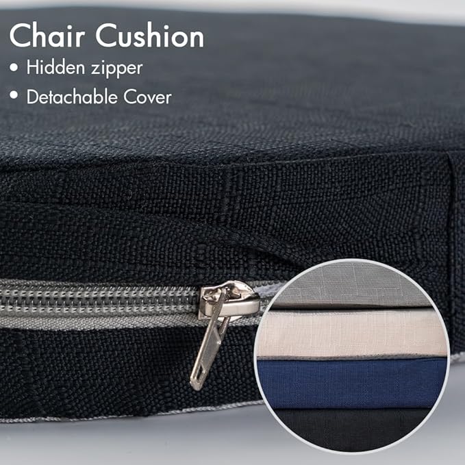 Battilo Chair Cushions for Dining Chairs with Ties, Indoor/Outdoor Kitchen Chair Pad with Non-Slip Backing, Dining Seat Cushion with Machine Washable Removable Cover, 16"x16"x2", Set of 2, Black