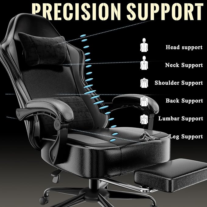 Gaming Chair with Pocket Spring Cushion and Footrest, Ergonomic Computer Chair for Adults, Breathable PU Leather Game Chair