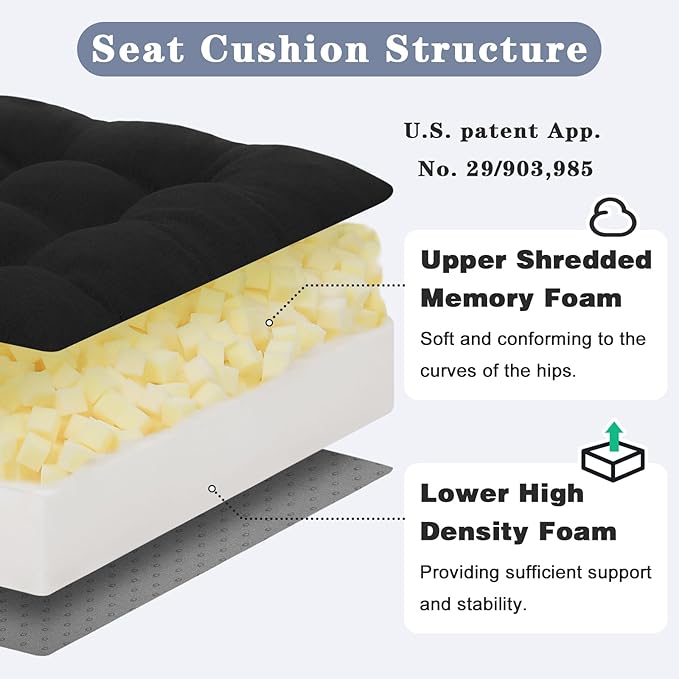 baibu Extra Large Memory Foam Recliner Cushions for Elderly, 20x20x5 Inch Thick Dual-Layer Patent Design Non-Slip Recliner Seat Cushion for Couch for Easy to Stand Up & Reduce Hip & Lumbar Pain, Black