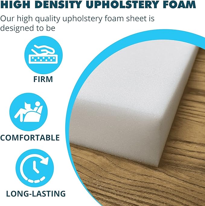 Foamma 3-Pack 2" x 18" x 18" High Density Upholstery Foam, Chair Cushion Square Foam for Dining Chairs, Wheelchair Seat Cushion Replacement