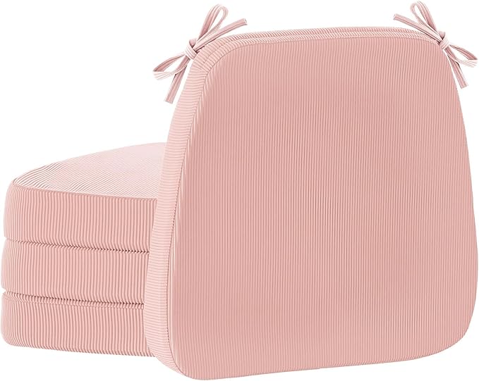 2'' Thick High-Density Foam Indoor Chair Cushions | Dining Chair Pads with Ties, Removable Washable Cover, Kitchen Chair Cushions 17"x16", Pink 4 Pack