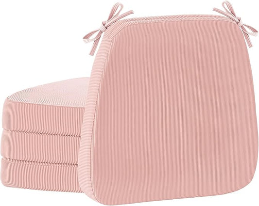 2'' Thick High-Density Foam Indoor Chair Cushions | Dining Chair Pads with Ties, Removable Washable Cover, Kitchen Chair Cushions 17"x16", Pink 4 Pack