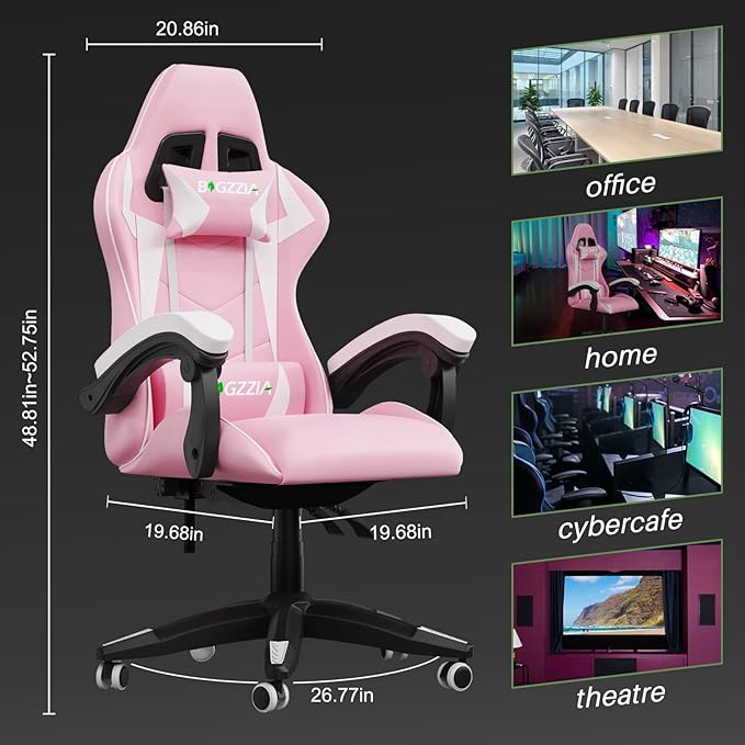 Racingreat Pink Gaming Chair High Back, Ergonomic Computer Gamer Chair with Headrest and Lumbar Support, Racing Style Reclining Game Chair for Adults, Kids
