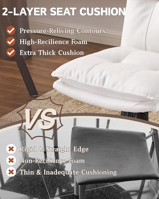 Karl home Faux Leather Office Chair with Removable Armrests, Adjustable Height & 360° Swivel, Tufted Thick Cushion Computer Desk Chair with Lumbar Support for Living Room, Vanity, White