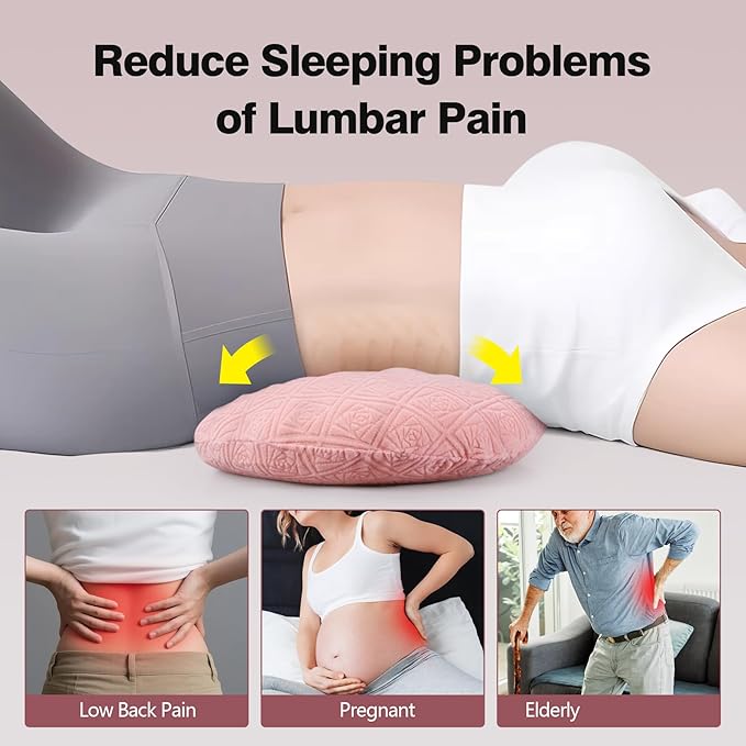 COMFYTHERA Lumbar Support Pillow for Sleeping Memory Foam Lumbar Support Cushion for Lower Back Pain Relief, Back Support Bed Pillow Waist Support (Pink, Small)