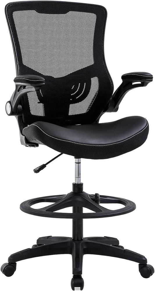 BestOffice Drafting Chair Ergonomic Tall Office Chair Standing Desk Chair with Flip Up Arms Foot Rest Back Support Adjustable Height Mesh Drafting Stool, Black