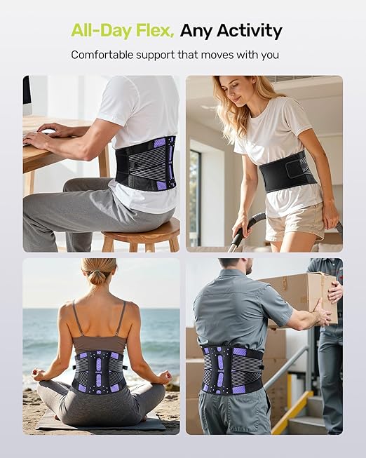 Rakiie Slim Back Brace for Lower Back Pain Relief, Lightweight & Breathable Back Support Brace for Men Women, Ergonomic Light Lumbar Support for Everyday Wear, Purple M