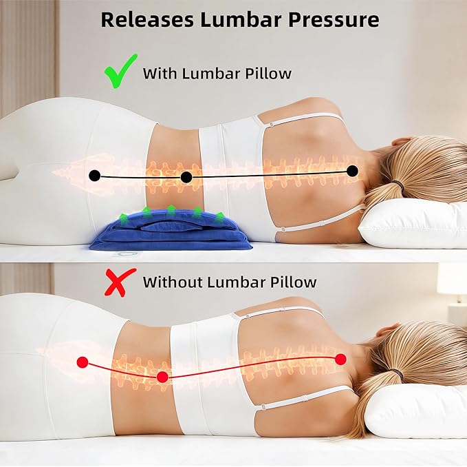Adjustable Lumbar Support Pillow for Bed & Sleeping, 4-Layer Back Support Cushion with Height Booster, Dual-Firmness Inserts & Washable Cover, Lower Back Pain Relief for Lying Down