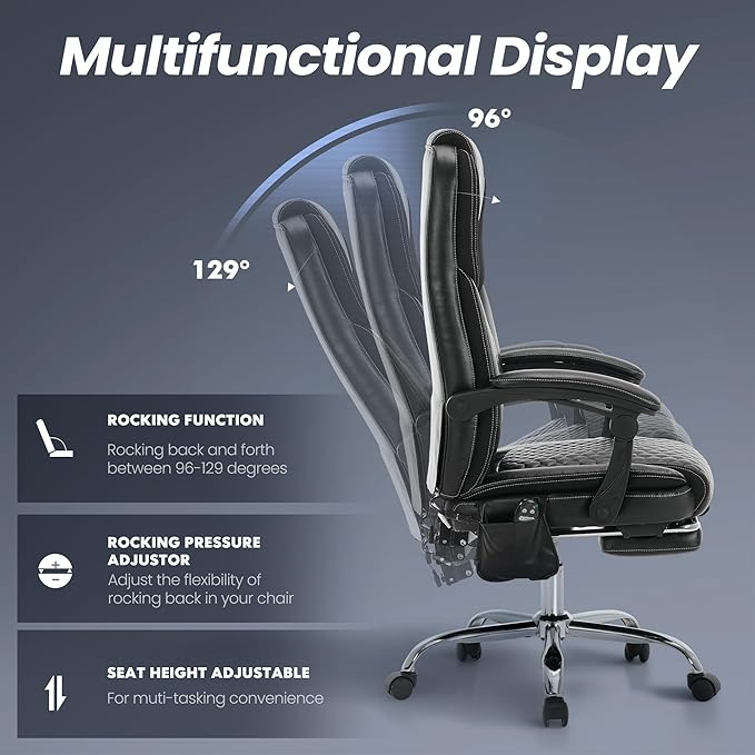 MALOL Massage Office Chair with 3-Level Heat and Footrest – 20-Min Easy Assembly, 300 lbs Big and Tall Desk Chair, PU Leather Ergonomic Executive Computer Chair with Side Pocket, Black,Set of 2