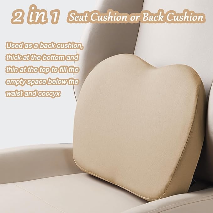 2 in 1 Wedge Car Cushions or Lumbar Support for Driving - 3.5 Inches Soft Memory Foam Driver Seat Cushion for Car Truck - Comfort Coccyx Cushion for Tailbone & Back Pain Relief, Beige