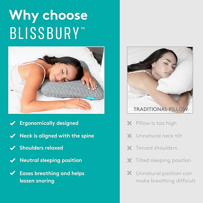 BLISSBURY King Size 2.6 Inch Ultra Thin Pillow for Sleeping | Premium Memory Foam Flat Pillow | Back & Stomach Sleeping Pillow | Certified Foam for Neck and Back Support | Removable Pillow Case