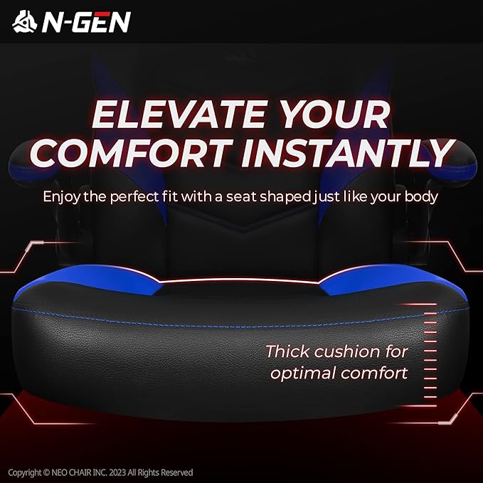 N-GEN Video Gaming Chair Ergonomic Computer Desk Office Chair with Lumbar Support Adjustable Height Swivel Wheels Flip-Up Arms PU Leather Home and Office (Classic Blue)