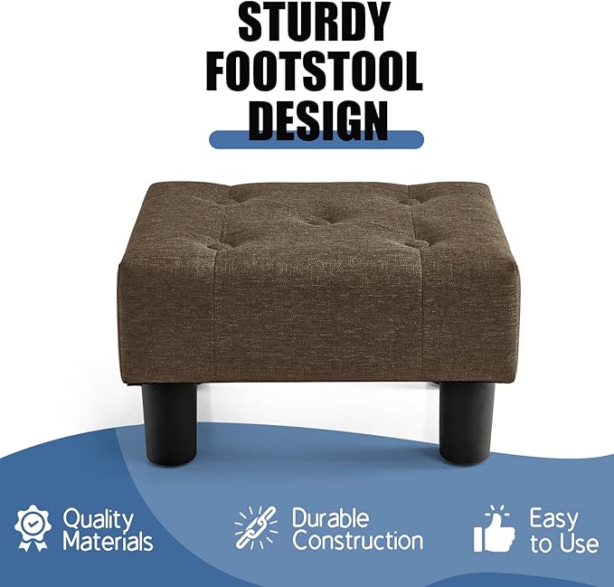 BRIAN & DANY Small Foot Stool, Linen Foot Stools with Legs, Stable Small Footstool for Living Room, Brown