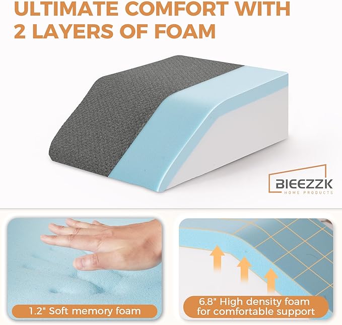 BIEEZZK Leg Pillow Elevation Blood Circulation, Leg Elevating Pillows for After Surgery, Sleeping, Memory Foam Wedge Pillow for Legs Swelling, Foot Knee Pillow for Back Pain, 23.6×16.8×8in, Dark Grey