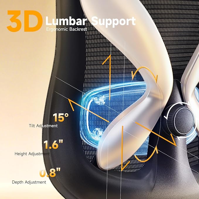 amseatec Office Chair Ergonomic Desk Chair,350 LBS Home Mesh Office Desk Chairs with 3D Adjustable Lumbar Support,5D Flip-up Arms,2D Adjustable Headrest,Comfortable Computer Gaming Chairs(Black)