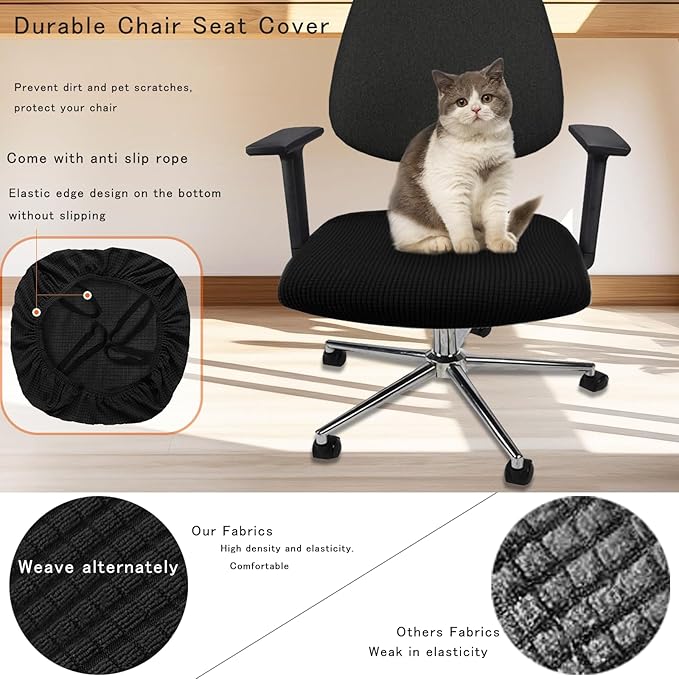 Universal Chair Covers Waterproof Stretchable Office Chair Cover Washable Computer Chair Slipcover for Desk Chairs Dining Chair Seat Cushion Protectors Black