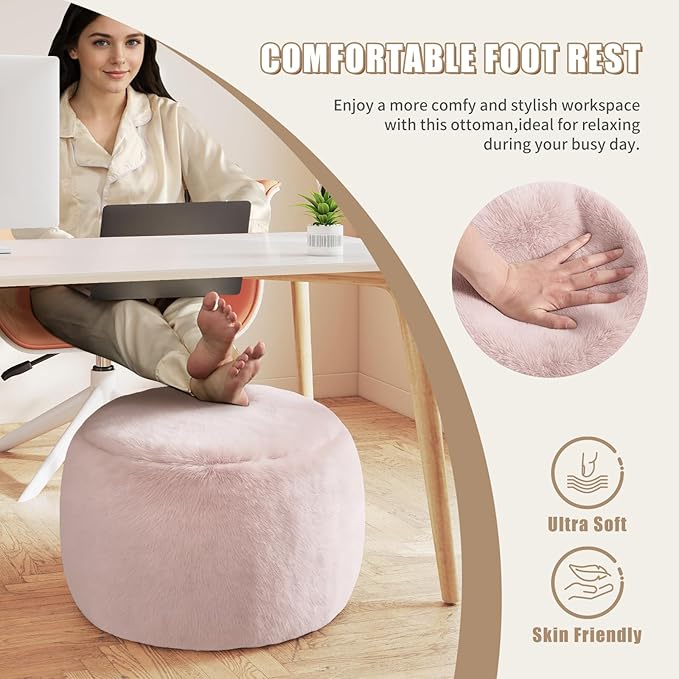 Gericco Round Stuffed Pouf Ottoman for Foot Rest, A Round Modern Foam Filled Poufs, Floor Chair for Living Room, Nursery, Dorm, A Soft Modern Foot Stool Perfect to Rest Your Feet (Pink, 20Inch)