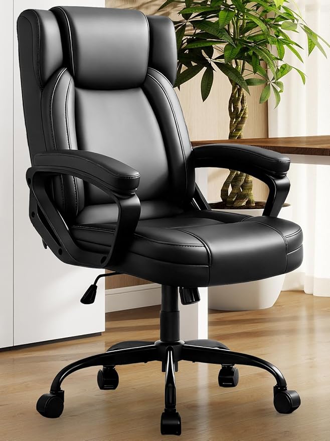 WAYTRIM Ergonomic Office Chair Home Office Desk Chair Comfy High Back Swivel Computer Chair Leather Managerial Executive Rolling Chair with Lumbar Support, Adjustable Height (Black)