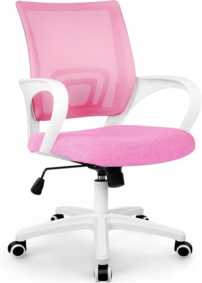 ETONEX Office Chair with Ergonomic Mid Back Cushion Lumbar Support Adjustable Swivel Rolling Computer Gaming Desk Chair Comfy Mesh Seat Wheels Home Executive Use (Pink)