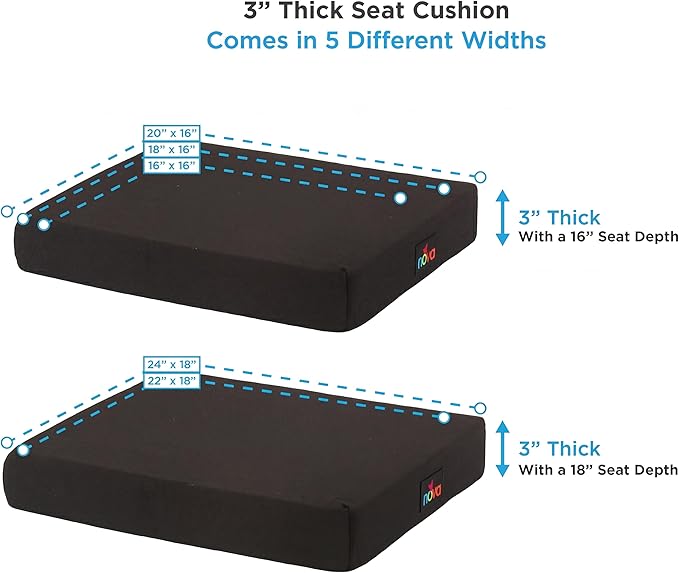 NOVA Coccyx Seat Cushion – High Density Foam U-Shaped Pillow for Tailbone Pain Relief, Sciatica & Back Support – Fits Wheelchair, Office Chair & Car – Non-Slip, Washable Cover – 20” x 16” x 3”