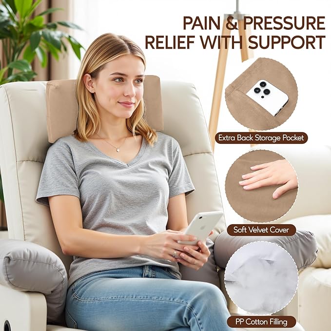 Neck Pillow for Recliner Chair, 14" Adjustable Recliner Pillow for Headrest, Soft Velvet Weighted Back Non-Slip Head Pillow for Recliner, Couch, Chair, Sofa
