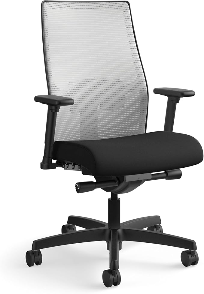 HON Ignition 2.0 Ergonomic Office Chair Fabric Seat, Adjustable Tilt, Swivel Wheels, Comfy for Long Hours, Home Office Desk Chairs, Fog