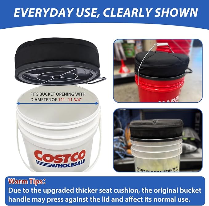 5 Gallon Bucket Seat with 3" Thick Seat Foam Cushion, 360°Swivel Bucket Lid Seat, Waterproof & Silent Bucket Seats for Dove Duck Hunting, Ice Fishing, Baseball, Camping