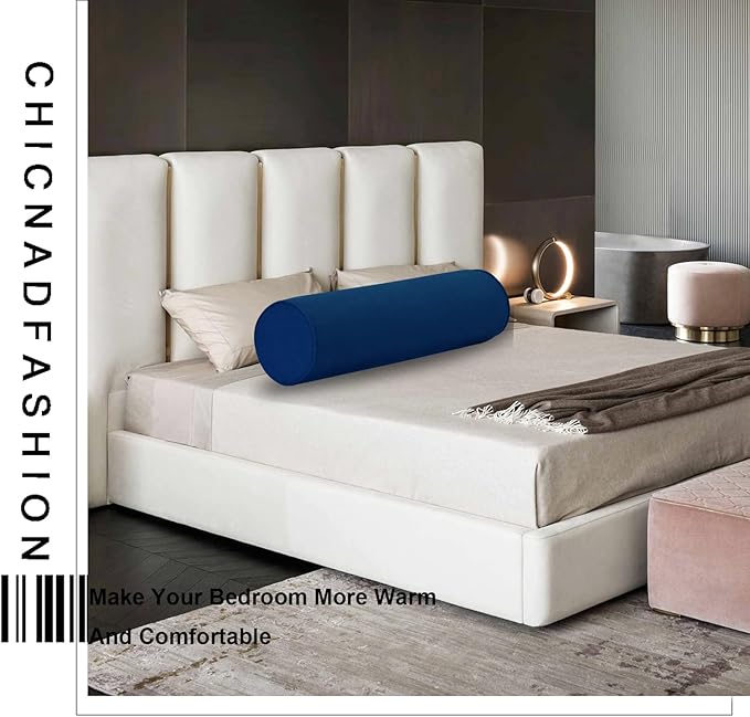 Cylinder Round Memory Foam Support Pillows Cervical Neck Roll Pillow with Pillowcase Soft, Comfortable and Breathable for Sleeping, Chair, Car, Sofa，Travel (Navy Blue, 24X6)