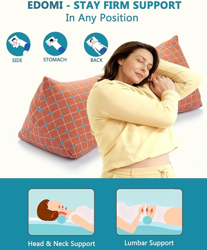 Cervical Buckwheat Roll Pillow for Sleeping,15.7"x5.9" Buckwheat Hulls Pillows Filling, Triangle Pillow for Neck Support Yoga Bolster, Adjustable Fill for Neck Pain Relief,Red