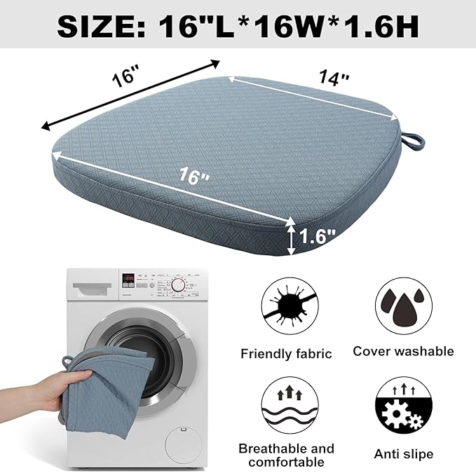 BUYUE Luxury 100% Pure Memory Foam Chair Cushion 1 Pack, Jacquard 16" U-Shape Comfortable Dining Chair Pad, Removable Slip Resistant Kitchen Chair Seat Cushion, (1 Piece, Sky Blue)