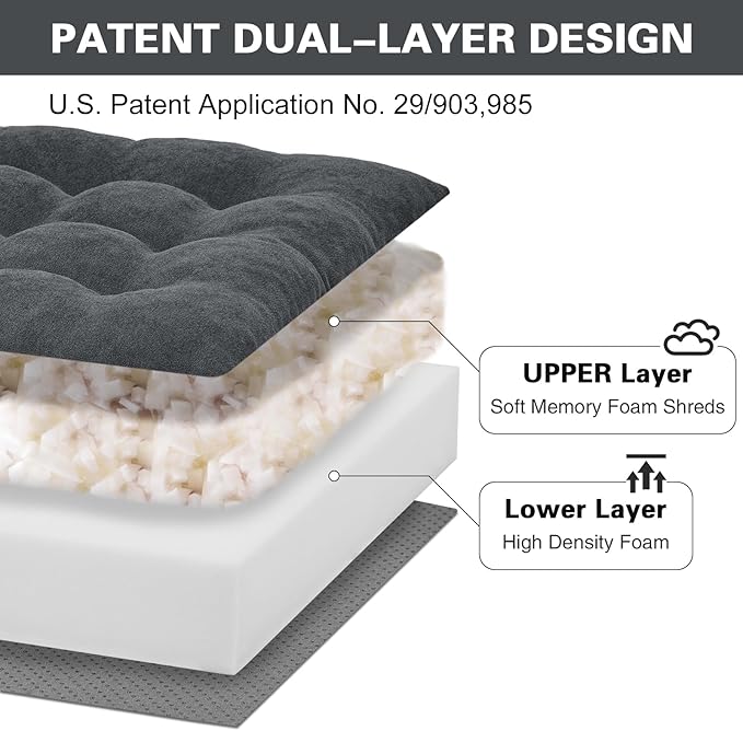 Recliner Seat Cushion for Elderly - Patented Dual Design for Sagging Recliner Replacement & Easy Get Up, Booster Cushion Relieves Back Pain from Sofa, Couch, Chair 20x20x4 Inches Dark Grey
