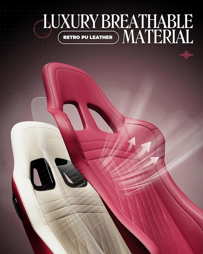 GTPLAYER Gaming Chair with Speakers, Video Game Chairs with Footrest, PC Gamer Chairs for Adults - Padded High Back Ergonomic Reclining Silla Gamer, Linkage Armrest, Ace Pro, Wine Red New