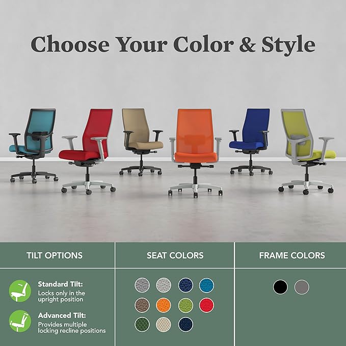 HON Ignition 2.0 Mid Back Task Chair, Spectrum Mesh, Advanced Synchro-Tilt Control, Office Chair with Lumbar Support, Height and Width Adjustable Arms, Titanium Frame, Quicksand