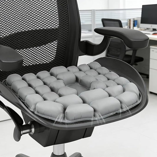 Travel Seat Cushion, 3D Air Inflatable Pressure Relief Cushion for Hemorrhoid and Tailbone Pain Relief, Optimal Support for Long Sitting in Car, Air Travel, Office Chairs, Home Living