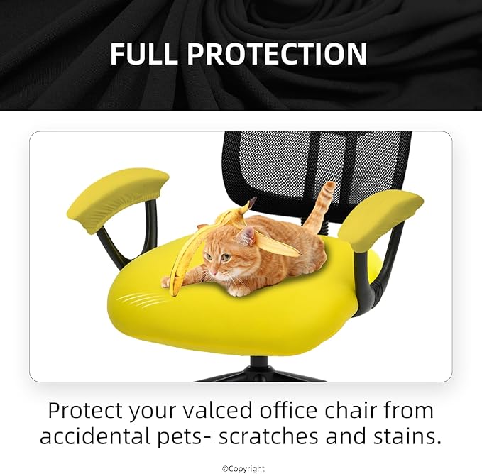 DIVA EN CAMINO DEC Stretchable Office Chair Seat Cushion Covers with Armrest Covers - Universal Spandex Computer Chair Slipcover - Removable Washable Cushion Protectors for Dogs, Cats, Pets (Yellow)