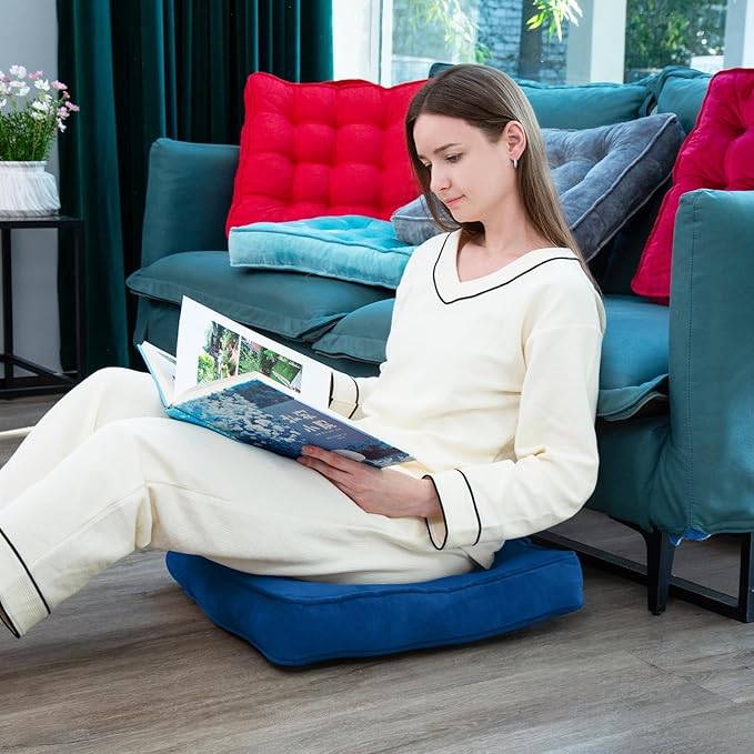 1 MIDDLE ONE Floor Pillow Set of 2, Memory Foam Meditation Cushion, Floor Cushions for Adults Sitting, Large Square Seat Cushions for Yoga, Couch, Sofa, Kids, Living Room, 20x20 Inch (Navy Blue)