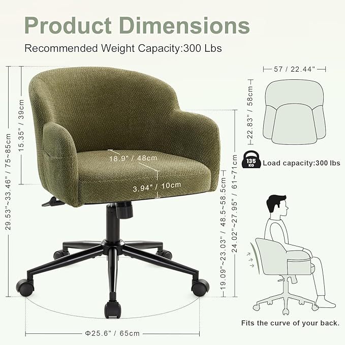 IWMH Desk Chair,Criss Cross Chair with Wheels and Arms,Modern Vanity Chair,Height Adjustable Ergonomic Swivel Office Chair for Vanity Home Office, Living Room, Bedroom (Green)