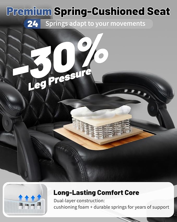 800lbs Big and Tall Office Chair, Reclining Office Chair with Foot Rest, Desk Chair for Heavy People, Large Computer Desk Chair, Heavy Duty Office Chair with Quiet Rubber Wheel and Extra Wide seat