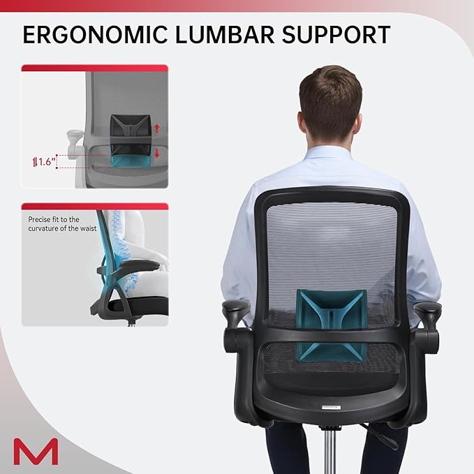 Mesh Drafting Chair, Tall Office Chair with Lumbar Support, Ergonomic Desk Chair with Flip up Armrests, Standing Desk Chair with Adjustable Footrest Ring, Breathable Back, Black